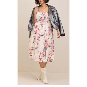 Torrid Dress Womens 5 White Floral Sleeveless Chiffon Lined Pockets Plus Size